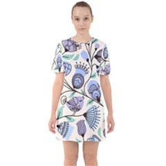 Retro Texture With Birds Sixties Short Sleeve Mini Dress by nateshop