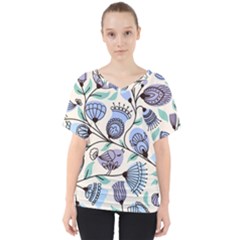 Retro Texture With Birds V-neck Dolman Drape Top