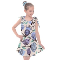 Retro Texture With Birds Kids  Tie Up Tunic Dress by nateshop