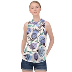 Retro Texture With Birds High Neck Satin Top by nateshop