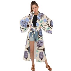 Retro Texture With Birds Maxi Kimono by nateshop