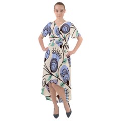 Retro Texture With Birds Front Wrap High Low Dress