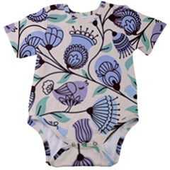 Retro Texture With Birds Baby Short Sleeve Bodysuit by nateshop