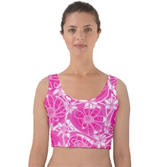 Mazipoodles Love Flowers - White Pink Too Velvet Crop Top by Mazipoodles