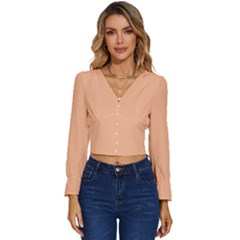 Peach Fuzz 2024 Long Sleeve V-neck Top by dressshop