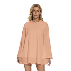 Peach Fuzz 2024 Round Neck Long Sleeve Bohemian Style Chiffon Mini Dress by dressshop