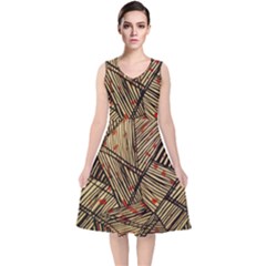 Abstract Geometric Pattern, Abstract Paper Backgrounds V-neck Midi Sleeveless Dress  by nateshop