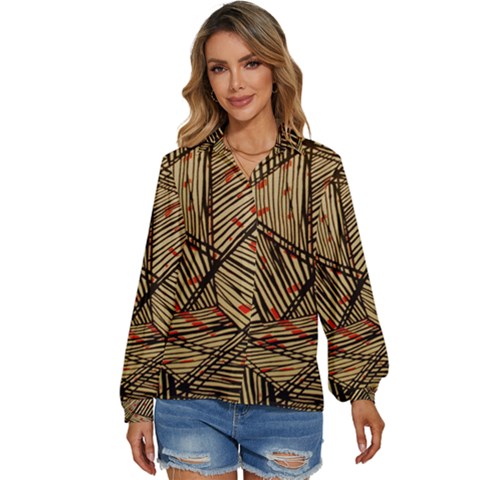 Abstract Geometric Pattern, Abstract Paper Backgrounds Women s Long Sleeve Button Up Shirt by nateshop