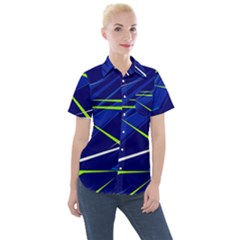 Abstract Lightings, Grunge Art, Geometric Backgrounds Women s Short Sleeve Pocket Shirt