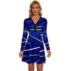 Abstract Lightings, Grunge Art, Geometric Backgrounds Long Sleeve Deep V Mini Dress 