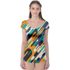 Abstract Rays, Material Design, Colorful Lines, Geometric Boyleg Leotard  by nateshop