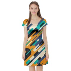 Abstract Rays, Material Design, Colorful Lines, Geometric Short Sleeve Skater Dress by nateshop