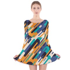 Abstract Rays, Material Design, Colorful Lines, Geometric Long Sleeve Velvet Skater Dress by nateshop