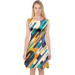 Abstract Rays, Material Design, Colorful Lines, Geometric Capsleeve Midi Dress by nateshop