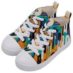 Abstract Rays, Material Design, Colorful Lines, Geometric Kids  Mid-top Canvas Sneakers by nateshop