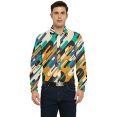 Abstract Rays, Material Design, Colorful Lines, Geometric Men s Long Sleeve Pocket Shirt  by nateshop