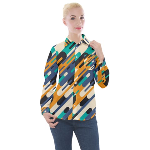 Abstract Rays, Material Design, Colorful Lines, Geometric Women s Long Sleeve Pocket Shirt by nateshop