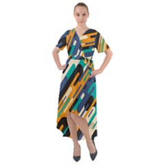 Abstract Rays, Material Design, Colorful Lines, Geometric Front Wrap High Low Dress