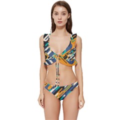 Abstract Rays, Material Design, Colorful Lines, Geometric Low Cut Ruffle Edge Bikini Set