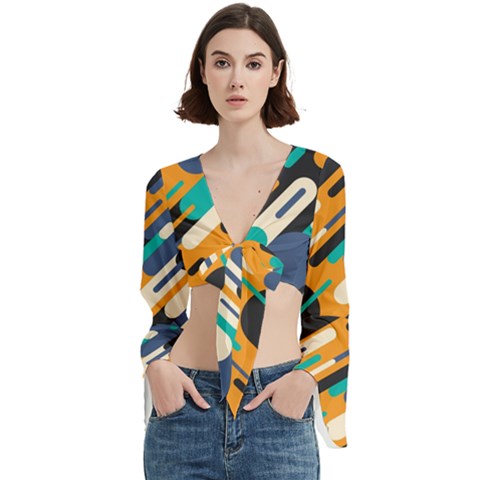 Abstract Rays, Material Design, Colorful Lines, Geometric Trumpet Sleeve Cropped Top by nateshop