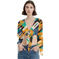 Abstract Rays, Material Design, Colorful Lines, Geometric Trumpet Sleeve Cropped Top