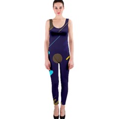 Blue Background Geometric Abstrac One Piece Catsuit by nateshop