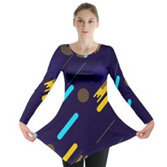 Blue Background Geometric Abstrac Long Sleeve Tunic  by nateshop