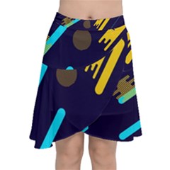 Blue Background Geometric Abstrac Chiffon Wrap Front Skirt