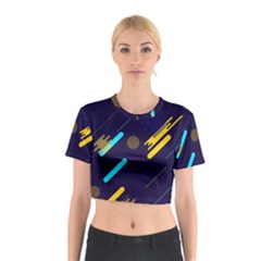 Blue Background Geometric Abstrac Cotton Crop Top by nateshop