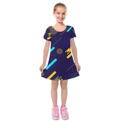 Blue Background Geometric Abstrac Kids  Short Sleeve Velvet Dress by nateshop