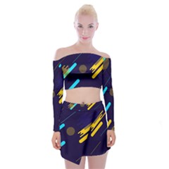 Blue Background Geometric Abstrac Off Shoulder Top With Mini Skirt Set by nateshop