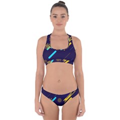 Blue Background Geometric Abstrac Cross Back Hipster Bikini Set by nateshop