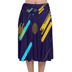 Blue Background Geometric Abstrac Velvet Flared Midi Skirt by nateshop