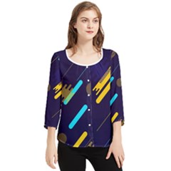 Blue Background Geometric Abstrac Chiffon Quarter Sleeve Blouse