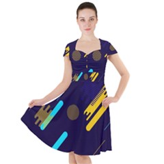 Blue Background Geometric Abstrac Cap Sleeve Midi Dress by nateshop