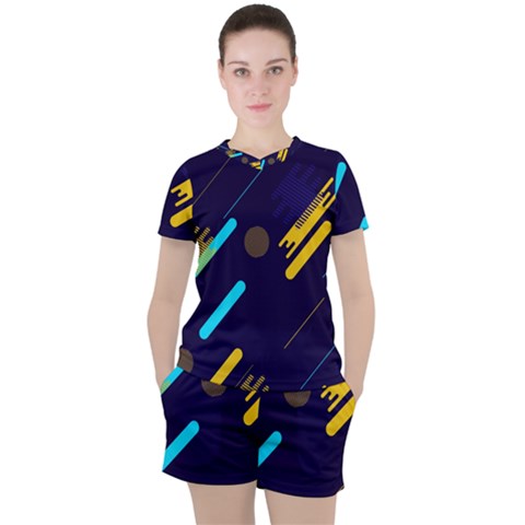 Blue Background Geometric Abstrac Women s T-shirt And Shorts Set by nateshop