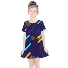 Blue Background Geometric Abstrac Kids  Simple Cotton Dress by nateshop