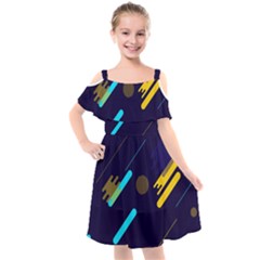 Blue Background Geometric Abstrac Kids  Cut Out Shoulders Chiffon Dress by nateshop