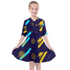 Blue Background Geometric Abstrac Kids  All Frills Chiffon Dress by nateshop