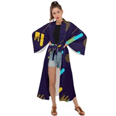 Blue Background Geometric Abstrac Maxi Kimono by nateshop