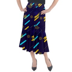 Blue Background Geometric Abstrac Midi Mermaid Skirt by nateshop