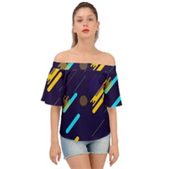 Blue Background Geometric Abstrac Off Shoulder Short Sleeve Top by nateshop