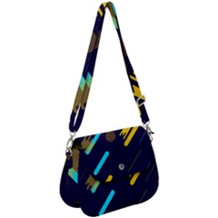 Blue Background Geometric Abstrac Saddle Handbag by nateshop