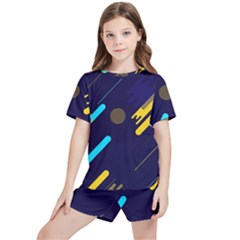 Blue Background Geometric Abstrac Kids  T-shirt And Sports Shorts Set by nateshop