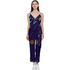 Blue Background Geometric Abstrac V-neck Camisole Jumpsuit by nateshop