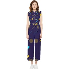 Blue Background Geometric Abstrac Women s Frill Top Chiffon Jumpsuit by nateshop