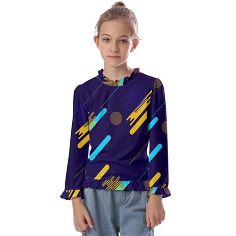 Blue Background Geometric Abstrac Kids  Frill Detail T-shirt by nateshop