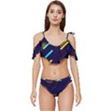 Blue Background Geometric Abstrac Ruffle Edge Tie Up Bikini Set	 View1