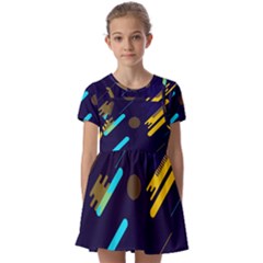 Blue Background Geometric Abstrac Kids  Short Sleeve Pinafore Style Dress by nateshop