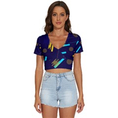 Blue Background Geometric Abstrac V-neck Crop Top by nateshop